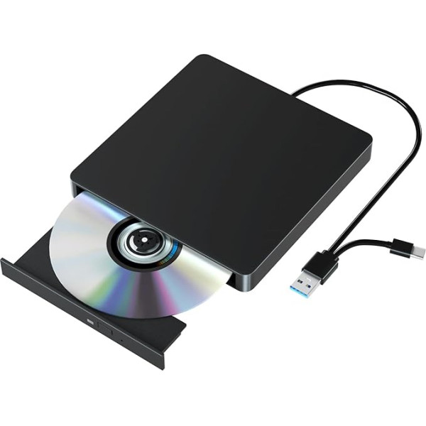 Yaeonku ārējais CD DVD disks, USB 3.0 C tipa pārnēsājamais CD DVD+/-RW disks, DVD/CD ROM pārrakstītājs, saderīgs ar klēpjdatoru, galddatoru, PC, Windows, Linux, Mac OS