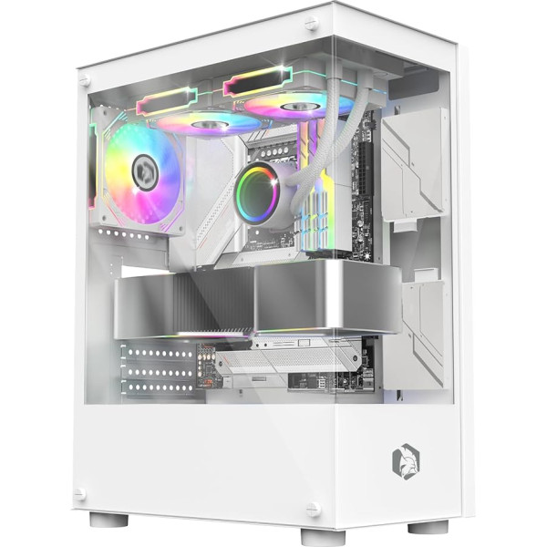 EMPIRE GAMING - (2024 Jaunums) Gamer PC korpuss CM-241 - ARGB Mid Tower Micro-ATX un ITX - 3 ventilatori 120mm 3 kontakti 5V LED RGB adresējami - MB Sync - Mid Tower White