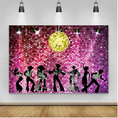 Renaiss 2.7 x 1.8 m Disco Party Background Shiny Neon Night 70s 80s 90s Disco Fever Dancer Photography Background Ballroom Music Party Decorations Accessories Photo Booth Props