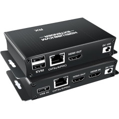 BolAAzuL HDMI USB KVM pagarinātāja komplekts, 60M HDMI KVM USB pagarinātājs 1080P pa RJ45 Cat5e/6 tīkla kabeli ar Loopout un POC, bez zudumiem, elastīgs attālums