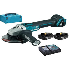 Makita DGA504RFJ 125 mm leņķa slīpmašīna + 2 akumulatori 18 V 3 Ah Li-Ion + Makpac futrālis zils