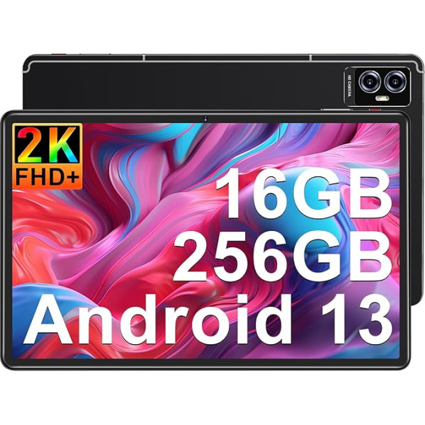 FACETEL planšetdators 11 collu Android 13 ar 5G WiFi, GMS sertifikācija, Octa-Core, RAM 16GB ROM 256GB TF 1TB | 8600mAh | 2000 x 1200 | 5MP + 13MP, īpaši ātrs ar futrālīti, melns