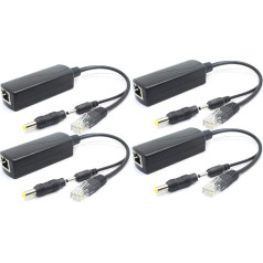 ANVISION 4 iepakojumi 5V PoE sadalītāja adapteris no 48V līdz 5V 2,4A 3,5 mm x 1,35 mm 5,5 mm x 2,1 mm IEEE 802.3af atbilst IEEE 802.3af IP kamerām un citām ierīcēm