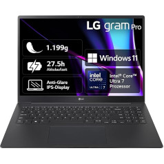 2024 LG gram Pro 16 Inch Notebook - 1199g Intel Core Ultra7 Laptop (32GB RAM, 2TB Dual SSD, 24.5h Battery Life, IPS Panel Anti-Glare Display, Win 11 Home) - Black