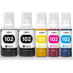 Spaceink 102 tintes iepakojums, kas saderīgs ar Epson ET-4850 ET-4750 ET-2850 ET-2750 ET-15000 ET-2700 ET-2700 ET-3700 ET-3850 ET-4856 ET-2751 ET-2756 ET-2851 ET-28, ET-56 printeriem (2 melni, C, M, dzelteni)