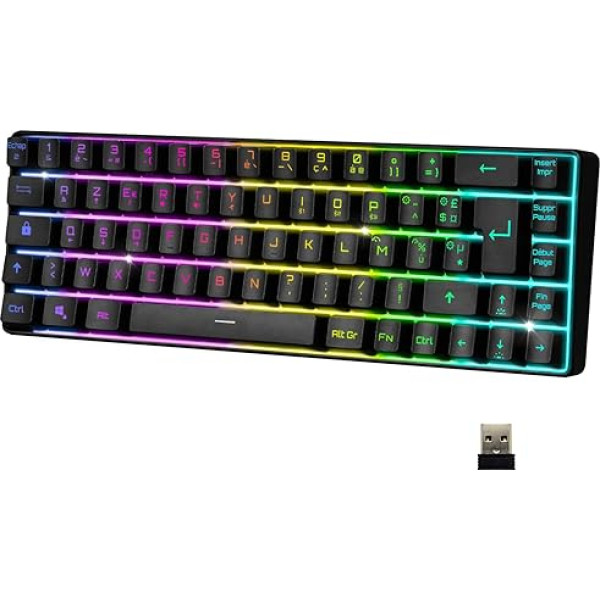 EMPIRE GAMING - 2024 Neu - K508 Kompakte Kabellose Gaming-Tastatur (Französisch) - Bluetooth/2.4G/Typ-C - PS4/PS5/PC/Mac - RGB Hintergrundbeleuchtung - 23 Anti-Ghosting-Tasten - Schwarz