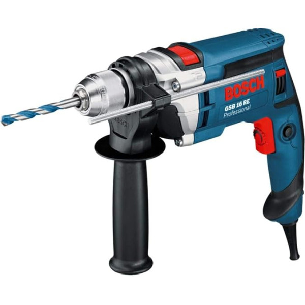 Bosch professional GSB 16 RE urpurbjmašīna ar āmuru, bezatslēgu skava 13 mm, dziļuma ierobežotājs 210 mm, papildu rokturis + koferis (750 W), 060114E500