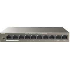 Tenda 10 portu Fast Ethernet PoE komutators ar 8 PoE+ pieslēgvietām un 2 savienojuma pieslēgvietām (QoS, VLAN, 58 W, IEEE 802.3af/at, 250 m pārraides diapazons, uzstādāms uz galda un sienas) (TEF1110P-8-63W)