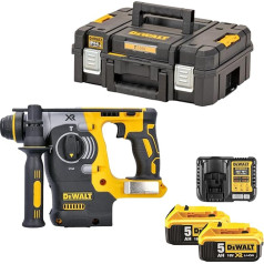 Dewalt 18 Volt SDS-plus Akku Kombihammer DCH273P2T (24 mm) (Dreh- und Schlagstopp, bürstenloser Motor, elektronische Dreh- und Schlagzahlregulierung, LED-Leuchte, 2x 5,0 Ah Li-Ion Akkus, Ladegerät)