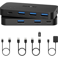 BENFEI USB 3.0 komutators, USB komutators 2 datoriem ar 1 x USB C pieslēgvietu un 3 x USB A pieslēgvietām, 2 ieejas un 4 izejas USB 3.0 komutators ar darbvirsmas kontrolieri, USB KVM komutatora selektors, saderīgs ar Windows Mac Linux