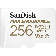 SanDisk MAX ENDURANCE microSDXC atmiņas karte ar adapteri 256 GB (autokamerām un mājas novērošanas sistēmām, 100 MB/s pārraide, V30, 10. klase, U3)