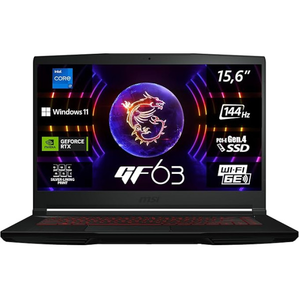 MSI Katana 15 Gaming Notebook, 15,6 collas FHD, Intel Core i7-12650H, 2 x 8 GB RAM, 512 GB SSD, RTX 4070 8 GB, Windows 11 Home, Gaming Keyboard, Black, B12VGK-424