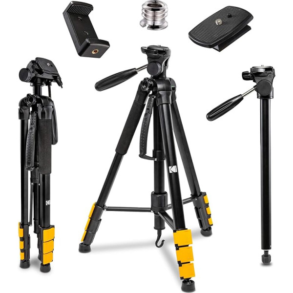 KODAK PhotoGear 2-in-1 statīvs un monopods | Viegls 70 collu 4 gabalu alumīnija statīvs ar Flip-Lock fiksatoru pārveidojams par 65 collu monopodu | Ātrās noņemšanas plāksnes