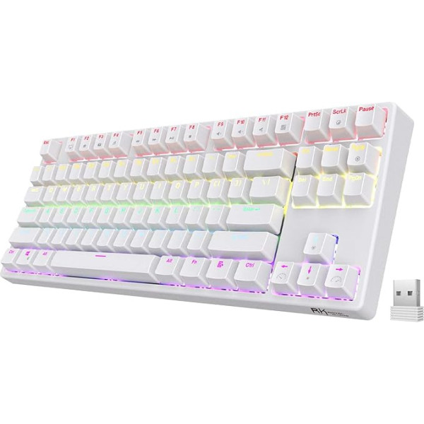 RK ROYAL KLUDGE Sink87G RGB bezvadu TKL mehāniskā spēļu tastatūra, 87 taustiņi bez taustiņu uztveršanas, kompakta 2.4G bezvadu tastatūra ar taktiliem brūniem slēdžiem, izcili makro iestatījumi