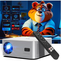 Netflix oficiālais/autofokusa projektors, 1080P Full HD, automašīnas trapeces korekcijas projektors, viedais projektors 5G + 2.4G Dual Band WiFi BT 5.2 550 ANSI, mājas kino video projektors, mājas kino Netflix