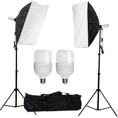 Softboksa komplekts fotostudijai, Abeatstudio 2 x 50 x 70 cm softboksa LED apgaismojuma komplekts ar 2 x 25 W 5500 K gaismas spuldzēm, 2 m pilnībā regulējams gaismas statīvs YouTube, Tiktok video ierakstiem, portretu studijai,