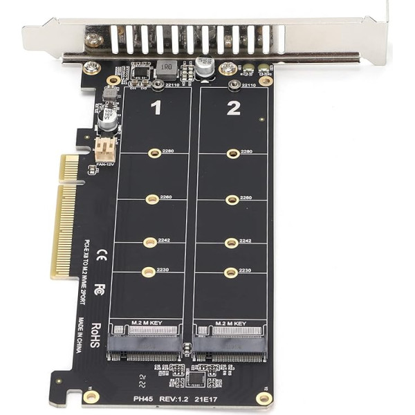 Adaptera karte, Dual M.2 NVMe SSD to PCIE X8 M Key Hard Drive Converter, M.2 PCIE adaptera lasītāja paplašināšanas karte (ph45)