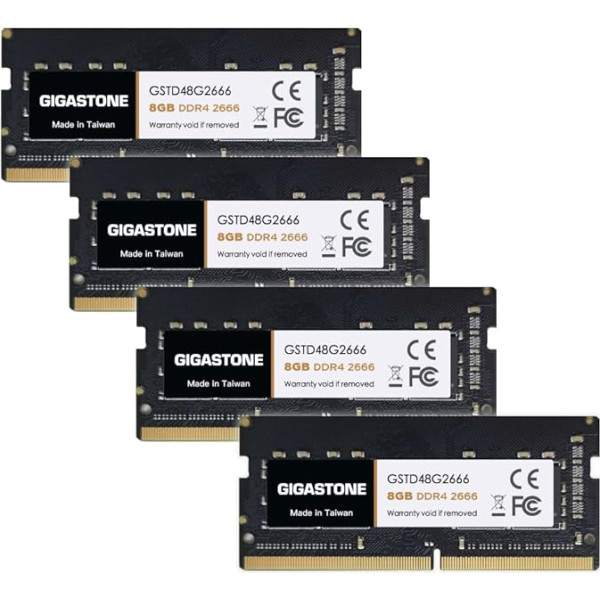 【DDR4 RAM】GIGASTONE 32GB komplekts (4x8GB) DDR4 2666MHz (2400MHz vai 2133MHz) PC4-21300(PC4-19200/17000) CL19 1.2V SODIMM 260Pin Non-ECC Unbuffered Notebook Laptop High Performance Work Upgrade