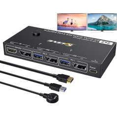 USB 3.0 DP KVM переключатель 2 ПК 2 монитора, MST Splitter KVM переключатель двух мониторов, 4K@144Hz расширенный дисплей 8K@30Hz, DP и HDMI выход монитора KVM переклю