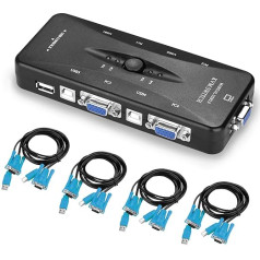 USB KVM slēdzis, AGPtek 4-Port USB 2.0 KVM VGA slēdzis, 4 VGA kabeļi komplektā, ideāli piemērots datoriem, tastatūrām, mausiem, skeneriem, skeneriem, drukeriem un citiem - 