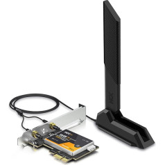 HCX Go WiFi karte 7/6E/6, 6500Mbps, Bluetooth 5.3, trīsjoslu 6GHz/5GHz/2.4GHz, WPA3, ārējā antena, magnētiskā, PCIe x1, iebūvēts Mediatek MT7927 modulis, saderīga ar Windows 10/11 (Intel)