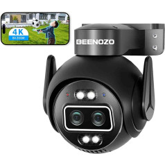 [8X Hybrid Zoom] 4K āra WiFi novērošanas kamera ar dubulto objektīvu, Beenocam 355° PTZ iekštelpu kamera, WiFi 2.4/5GHz automātiskā izsekošana, cilvēku noteikšana, nakts redzamība,