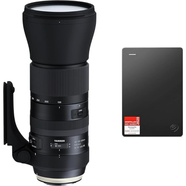 TAMRON A022E SP 150-600mm F/5-6.3 Di VC USD G2 Canon Black & Seagate Expansion 2TB portatīvais ārējais cietais disks 2,5 collu USB 3.0 iekļauts 2 gadu datu atjaunošanas pakalpojums Modelis Nr.: STGX2000400