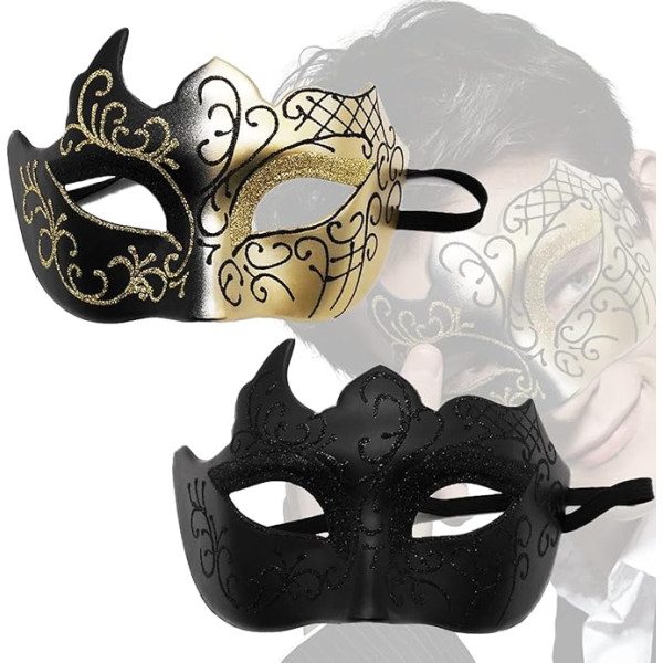 Zeaying Pack of 2 Maskarādes balle maska Sieviešu glitter, Venēcijas maskas, Maskarāde sejas maska, Luksusa maskas, Melna un zelta, Vintage Gold, Fancy Dress maskas sejas Famen, Phantom of the Opera Half maska