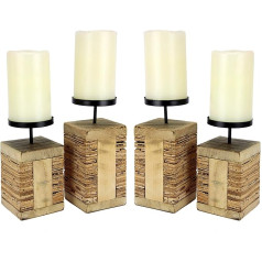 Kerzenhalter Säule aus Holz/Kork Adventskranz Kerzenständer Weihnachtsdeko Stumpenkerze Laterne Landhausstil Antik-Braun Shabby Hohe Terrassendeko Dekoration Natur Kerzen Beleuchtung Kerzenlaterne