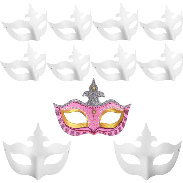 zrfgbbxim 10 papīra masku komplekts krāsošanai, DIY baltas maskas krāsošanai, nekrāsotas DIY papīra maskas, Cosplay maskas Helovīna masku ballīšu masku maskas, kronis dizains