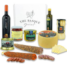 THE BASQUE Gourmet - dāvanu komplekts - svētku un Ziemassvētku dāvanu grozs ar vīnu, sieru, sparģeļiem, extra Virgin olīveļļu, pikiljo pipariem, Foie Godfather, Chorizo, desu - Deluxe dāvanu kaste