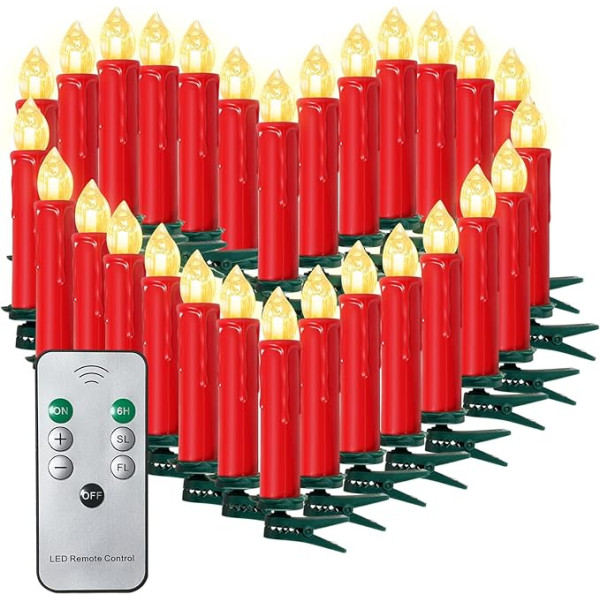 SunJas 20 sarkanas Ziemassvētku sveces Ziemassvētku sveces Ziemassvētku sveces ar tālvadības pulti Bezvadu Ziemassvētku eglīšu sveces 10/20/30/40 [Enerģijas klase A+++]