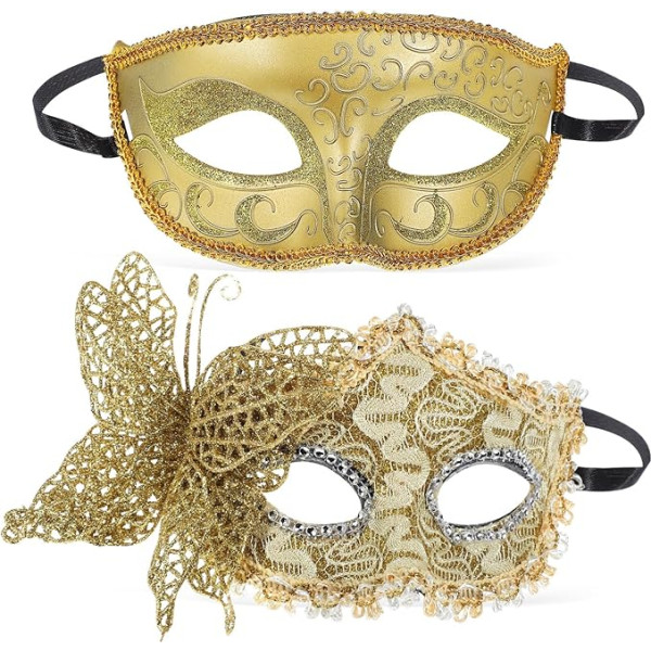 TOYANDONA Halbmaskerade aus Spitze für Damen und Herren, Maskerade, Karneval, Paare, Maskerade, matt, klassisch, venezianische Halloween-Party, 2 Stück