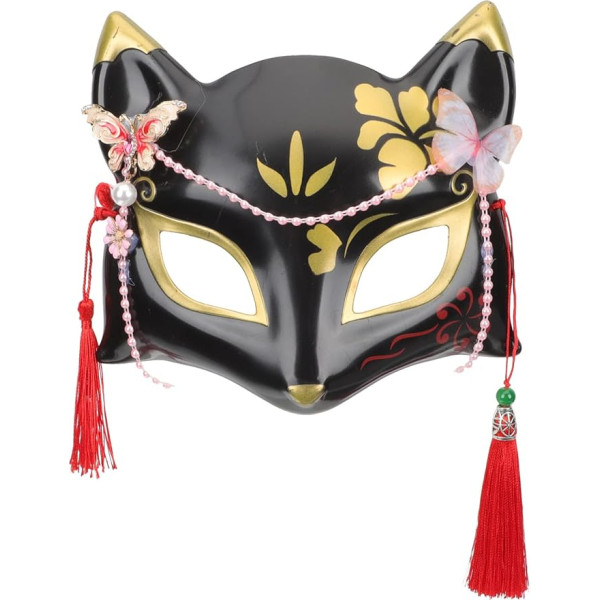 TENDYCOCO Fox Japāņu Kabuki Kitsune maskas Halloween Cosplay kostīms Half Face Animal Masquerade vīriešiem sievietēm