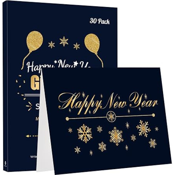 NUOBESTY Happy New Year Card, Jaungada svētības karšu komplekts, tukša apsveikuma karte ar aploksnēm, Premium Jaungada dāvanu kartes Ziemassvētkiem, svētkiem, Jaunajam gadam