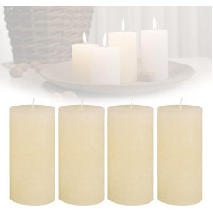 Candelo 4 sveču komplekts Ambiente Rustic Pillar Candle - krēmkrāsas krāsā - liela lauku svece 12 cm - ilgs degšanas laiks aptuveni 54 stundas Ziemassvētku sveces Adventes vainags