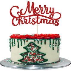 Gyufise 1 Pack Merry Christmas Cake Topper Red Glitter Xmas Holiday Cake Dekorācijas ziemas Ziemassvētku Santa Happy New Year Party Supplies Dekorēšana