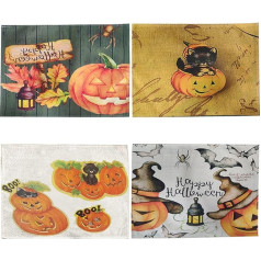 JAHEMU Place Mat Happy Halloween Placemats Mazgājams Place Mats Non-Slip Placemat Halloween Coaster Place Mats Taisnstūra galda paklājiņi un skrējējs Ēdamgalds galda apdare