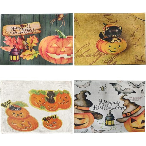 JAHEMU Place Mat Happy Halloween Placemats Mazgājams Place Mats Non-Slip Placemat Halloween Coaster Place Mats Taisnstūra galda paklājiņi un skrējējs Ēdamgalds galda apdare