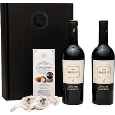 Geschenkset italienischer Rotwein aus der Toskana mit Mandelpraliné und Amaretti | Ein Weinpräsent für Genießer und Weinkenner