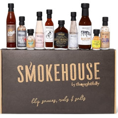 Smokehouse by Thoughfully BBQ Probier-Set - Geschenkbox mit veganen Barbecue Grill-Saucen, Salzen & Trockenmarinaden - 10er Set