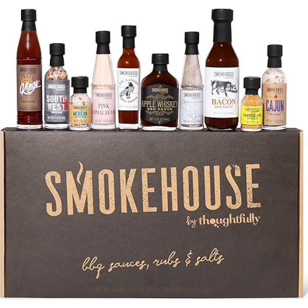 Smokehouse by Thoughfully BBQ Probier-Set - Geschenkbox mit veganen Barbecue Grill-Saucen, Salzen & Trockenmarinaden - 10er Set