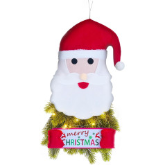 LYtech Ziemassvētku vainags ar LED gaismu 50cm Ziemassvētku rotājums Santa Claus Hanging Sign Merry Christmas Wreath Dāvana Ziemassvētkiem Mājas durvju sienas veranda iekštelpās