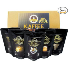 Coffee Globetrotter - Real Rarities - Box (Whole Bean) - 5 x 65 g Rarities Top Coffee - Kļūsti par pētnieku - Dāvanu komplekts - Kafija no visas pasaules valstīm - Kafijas pupiņas dāvanu kastē