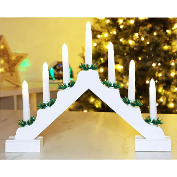 Christmas Concepts® Weihnachten Weiße Hölzerne Kerzenbrücke Mit Warm Weiß LED Leuchten - Batteriebetrieben