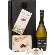 Geschenkset Präsent Prosecco mit Schokoladentrüffeln und dunkler Schokolade