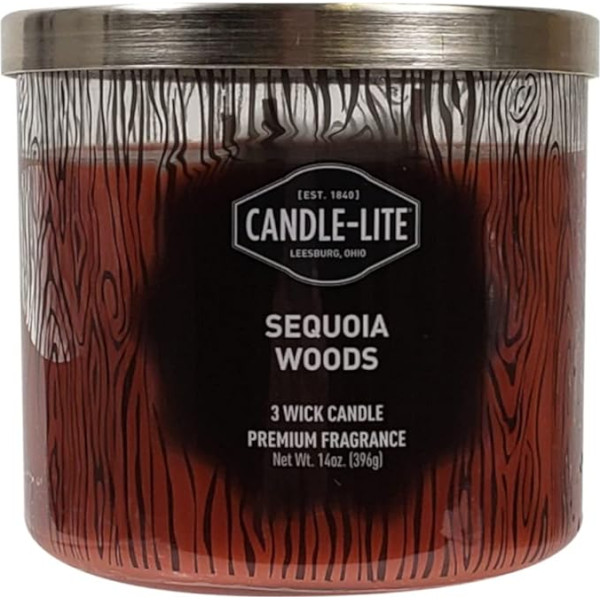 Candle Lite aromātiskā svece stiklā ar vāciņu | Sequoia Woods | Sandalkoka aromātiskā svece | Svece ar 3 daktu | Sveču degšanas laiks līdz 45 stundām | Liela izmēra svece (396 g)