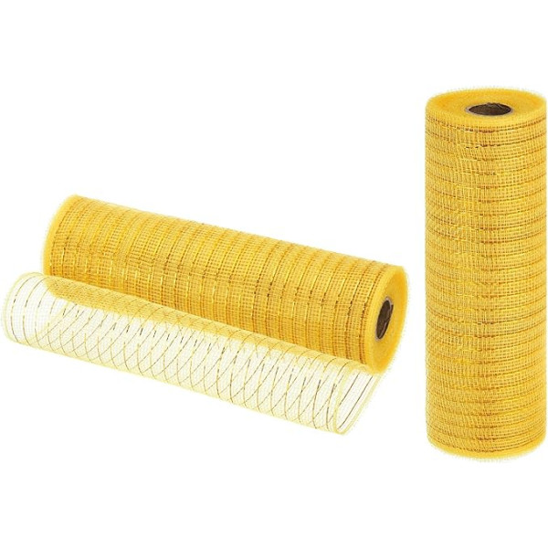 izejmateriālu karte Juta-Netzband, 25,4 cm x 9,2 m, PP, dekoratives Netzband, Geschenkband für Weihnachtskranz, Schleifen, Weihnachten Basteln, Party, Dekoration, Girlanden (Goldton mit Goldfolie, 2 Stück)