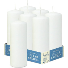 Hyoola White Pillar Candles 7,5 x 20 cm - Nekoncentrētas sveces, lielas - 6 sveces, ar ilgu degšanas laiku, ražotas ES