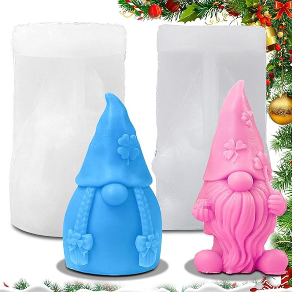 behone 3D silikona pelējuma veidne Gnome 2 silikona veidņu komplekts Silikona liešanas veidnes Ziemassvētku Gnome Silikona pelējuma veidne Ziemassvētki svecīšu, aromātisko akmeņu, šokolādes gatavošanai